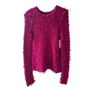 NWT Free People Hot Pink September Song Polar Bear Pullover Shaggy Sweater Sz S